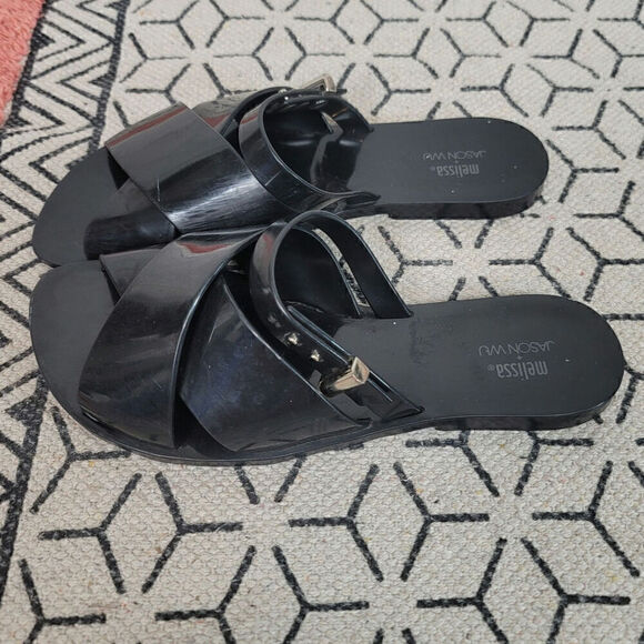 Melissa+Jason Wu Diane Vegan Slide Jelly in Black, sz 7 - Picture 1 of 16